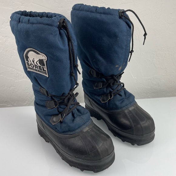VTG Sorel Boots Winter Snow Arctic Heavy Lined Blue Black Lace Up Heavyweight‎ - Picture 1 of 14